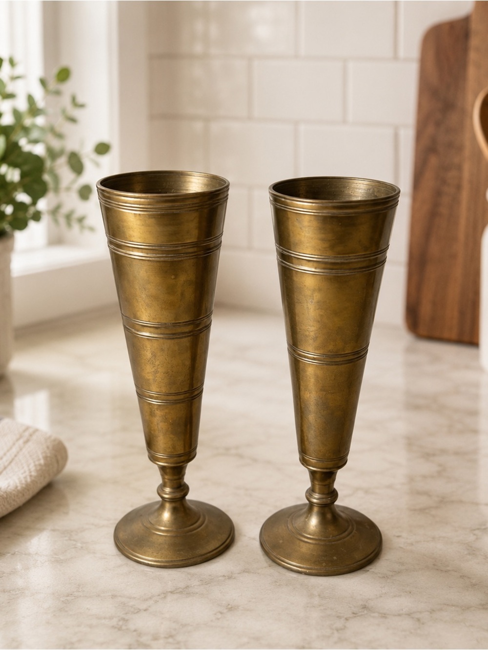 Set of 2 Vintage Brass Bud Vases